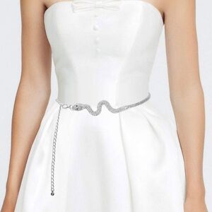 Silver Rhinestone Crystal Snake Metal Link Chain Belt Waist Statement Accessory